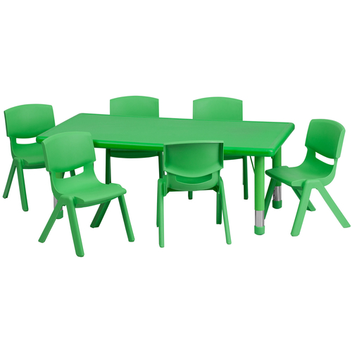 Flash Furniture YU-YCX-0013-2-RECT-TBL-GREEN-E-GG 48" W x 24" D x 14 1/2" - 23 3/4" Adjustable Height Green Rectangular Preschool Activity Table Set with 6 Chairs
