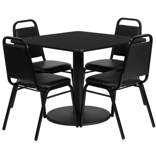 Flash Furniture RSRB1009-GG 36" Dia. X 30" H Black Laminate Finish Square Table Set with 4 Banquet Chairs
