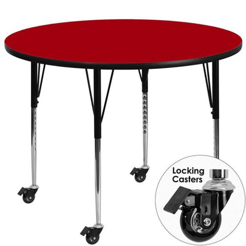 Flash Furniture XU-A48-RND-RED-T-A-CAS-GG 48" Dia. Round 22.25" - 30.4" Adjustable Height Red Activity Table