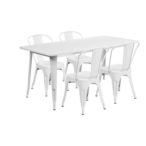 Flash Furniture ET-CT005-4-30-WH-GG White Steel Rectangular Table Set with 4 Chairs