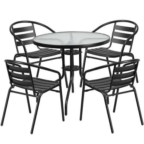 Flash Furniture TLH-072RD-017CBK4-GG Black Steel Round Table Set with 4 Chairs