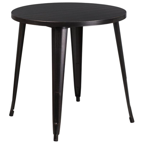 Flash Furniture CH-51090-29-BQ-GG Black and Antique Gold Round Metal Brace Underneath Top Table