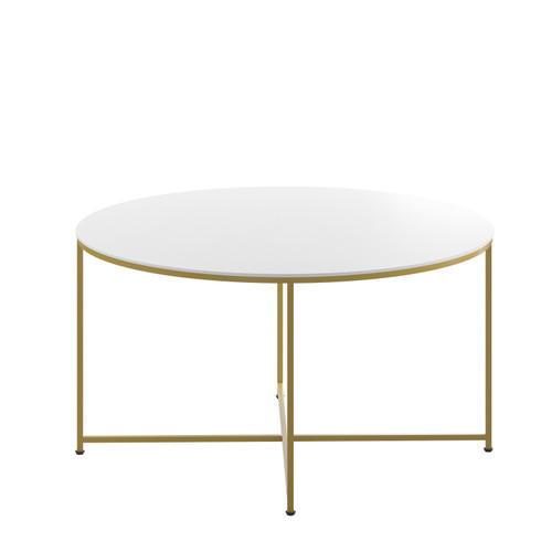 Flash Furniture NAN-JH-1787CT-GG 35.5" W x 19.25 "H White Laminate Finish Top with Matte Gold Powder Coated Frame Hampstead Collection Coffee Table