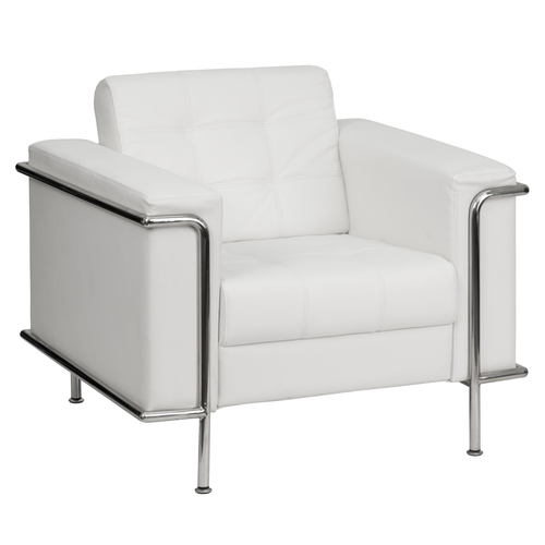 Flash Furniture ZB-LESLEY-8090-CHAIR-WH-GG White LeatherSoft Upholstery Tufted Seat and Back Hercules Lesley Series Chair