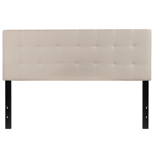 Flash Furniture HG-HB1704-Q-B-GG Beige Queen Size Contemporary Style Black Metal Stands with Adjustable Bed Rail Slots Fabric Bedford Headboard