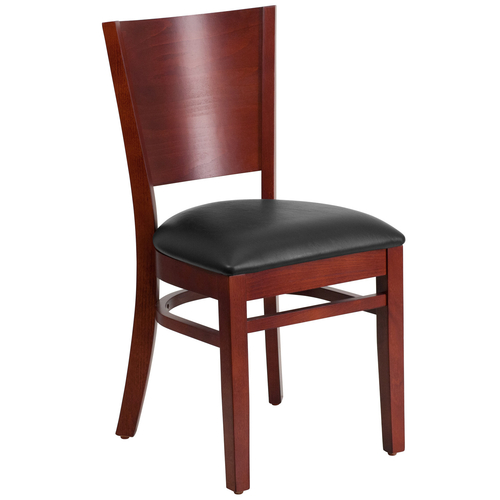 Flash Furniture XU-DG-W0094B-MAH-BLKV-GG Solid Wood Back Black Vinyl Upholstered Seat Lacey Series Restaurant Chair