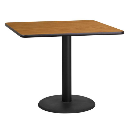 Flash Furniture XU-NATTB-3636-TR24-GG 36"W x 36"D x 31-1/8"H Melamine Core With Natural Laminate Finish Cast Iron Column With Black Powder Coated Finish Square Dining Height Table