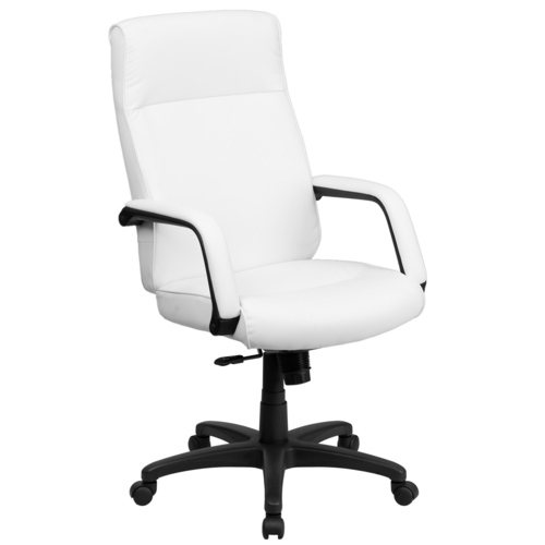 Flash Furniture BT-90033H-WH-GG White Padded Arms Heavy Duty Black Nylon Base High Back Design with Tilt Lock Mechanism Executive Swivel Office Chair
