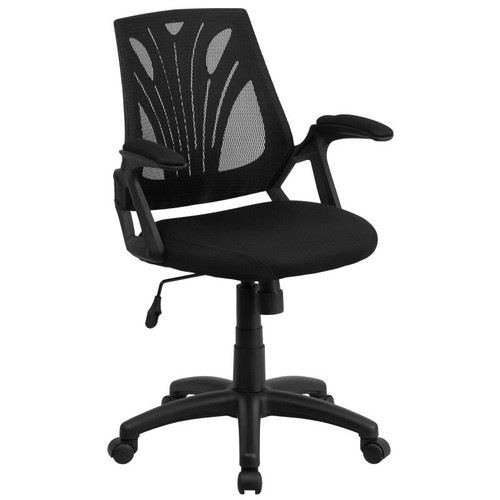 Flash Furniture GO-WY-82-GG Black Mesh Padded Arms Mid Back Design Swivel Task Chair