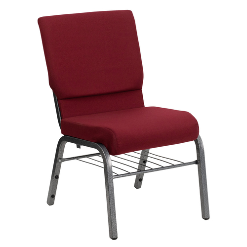 Flash Furniture XU-CH-60096-BY-SILV-BAS-GG Burgundy 19" Width Silver Vein Frame Finish Hercules Series Stacking Church Chair