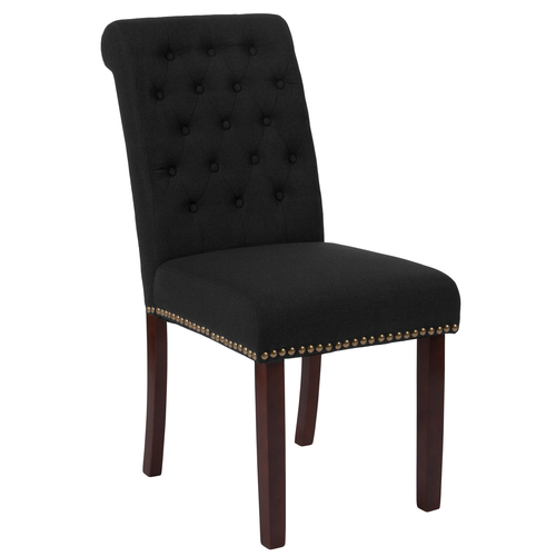 Flash Furniture BT-P-BK-FAB-GG Black Fabric Upholstery Seat and Button Tufted Rolled Back Hercules Series Parsons Side Chair