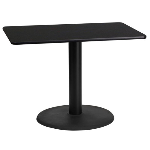 Flash Furniture XU-BLKTB-2442-TR24-GG 42" W Black Cast Iron Column Powder Coated and Laminate Finish Round Base Rectangular Table