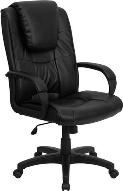 Flash Furniture GO-5301BSPEC-CH-BK-LEA-GG Black Bonded Leather Padded Arms High Back Design Executive Swivel Office Chair