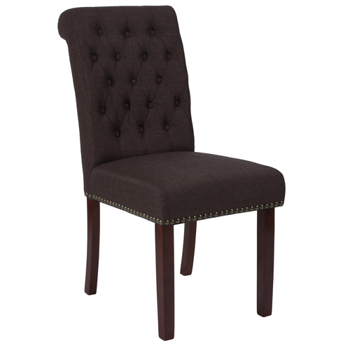 Flash Furniture BT-P-BRN-FAB-GG Brown Fabric Upholstery Seat and Button Tufted Rolled Back Hercules Series Parsons Side Chair