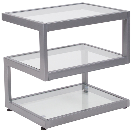 Flash Furniture NAN-JH-1736-GG 21.25" W x 15.75" D x 21" H Clear Tempered Glass Top with Silver Powser Coated S Shaped Designer Steel Frame Rectangular Ashmont Collection End Table