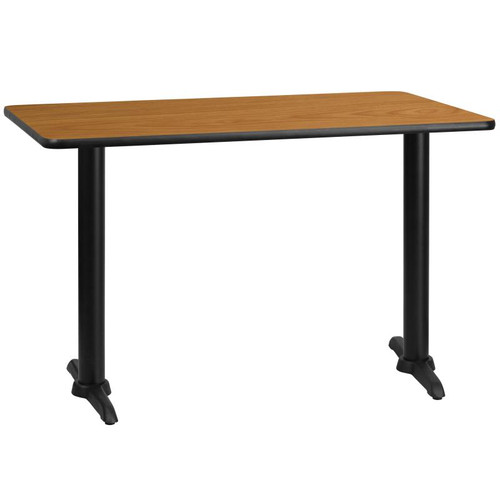 Flash Furniture XU-NATTB-3048-T0522-GG 48"W x 30"D x 31-1/8"H Melamine Core With Natural Laminate Finish Cast Iron Column With Black Powder Coated Finish Rectangular Dining Height Table
