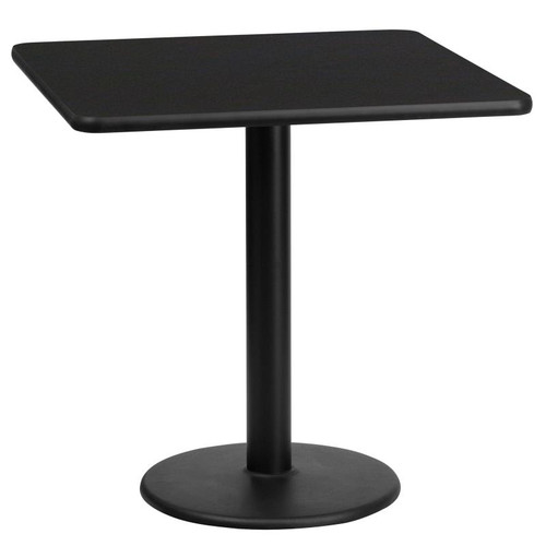 Flash Furniture XU-BLKTB-2424-TR18-GG 24" W Black Cast Iron Column Powder Coated and Laminate Finish Round Base Square Table