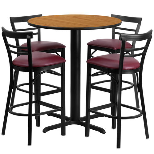 Flash Furniture HDBF1039-GG 24" Dia. x 42" H Natural Laminate Finish Round Table Set with 4 Metal Ladder Back Bar Stools