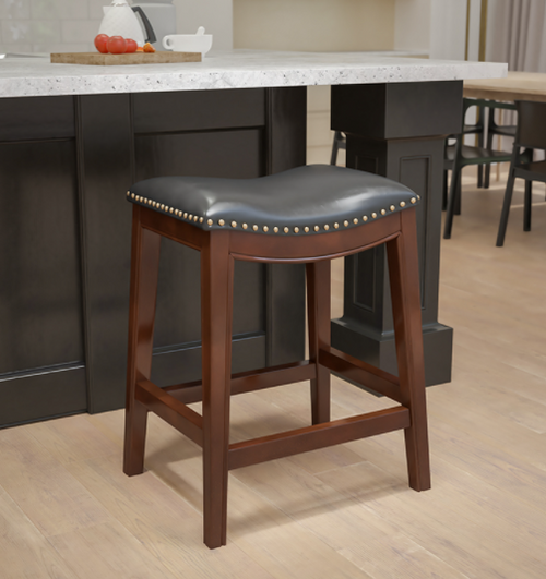 Flash Furniture TA-411026-CA-GG 26"H Black LeatherSoft Wood Frame With Cappuccino Finish Counter Height Backless Bar Stool