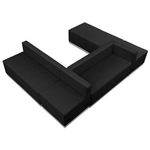 Flash Furniture ZB-803-510-SET-BK-GG Black LeatherSoft with Brushed Stainless Steel Base Modular Hercules Alon Series Reception Configuration