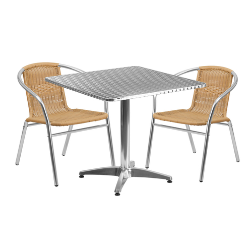 Flash Furniture TLH-ALUM-32SQ-020BGECHR2-GG Beige Steel Square Table Set with 2 Chairs