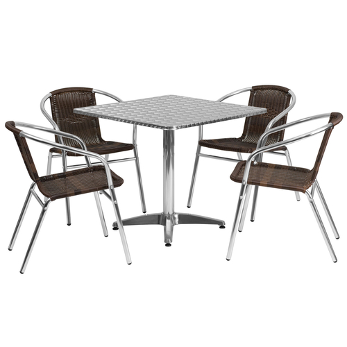 Flash Furniture TLH-ALUM-32SQ-020CHR4-GG Brown Steel Square Table Set with 4 Chairs