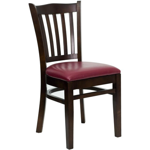 Flash Furniture XU-DGW0008VRT-WAL-BURV-GG Vertical Wood Slat Back Burgundy Vinyl Upholstered Seat Hercules Series Restaurant Chair