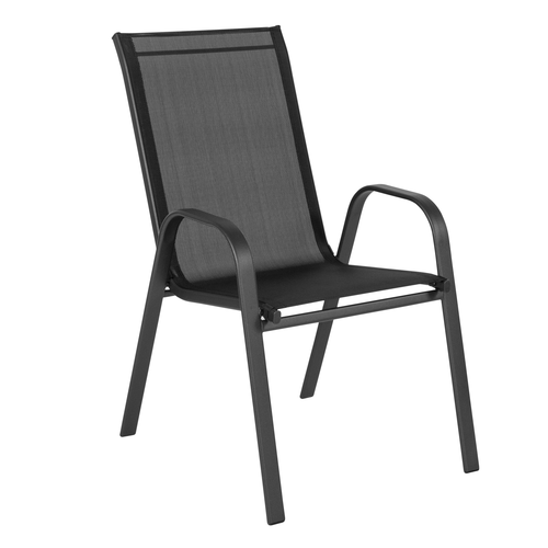Flash Furniture 4-JJ-303C-GG Black Textilene Fabric Black Powder Coated Frame Finish Brazos Series Stacking Patio Chair - Set of 4