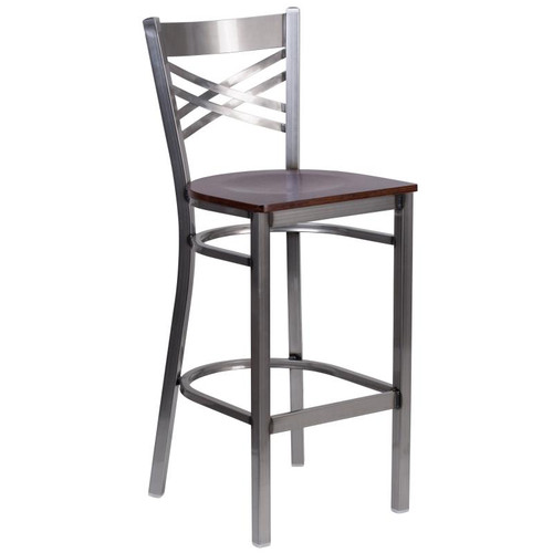 Flash Furniture XU-6F8B-CLR-BAR-WALW-GG Walnut Finish Seat Steel Frame With Clear Coat Finish Hercules Series Restaurant Bar Stool