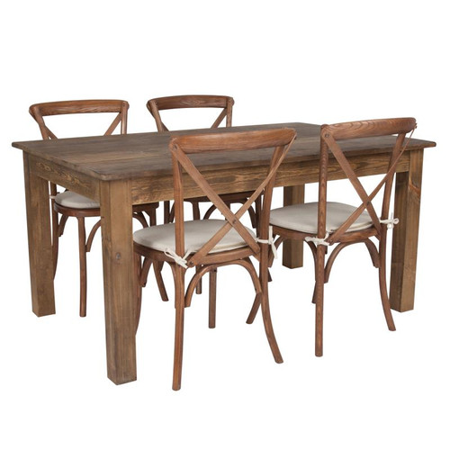 Flash Furniture XA-FARM-18-GG 60" W x 38" D x 30" H Rectangular Rustic Stained Finish Farm Table and 4 Chairs Set