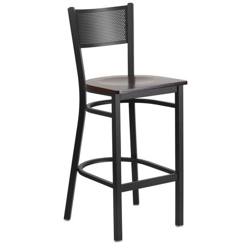 Flash Furniture XU-DG-60116-GRD-BAR-WALW-GG Walnut Finish Plywood Seat Metal Back with Grid Design Hercules Series Restaurant Barstool