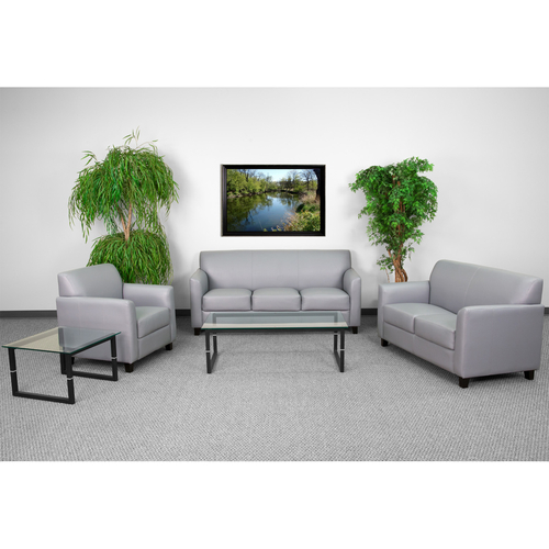 Flash Furniture BT-827-SET-GY-GG Gray LeatherSoft with Sturdy Hardwood Construction Hercules Diplomat Series Reception Set