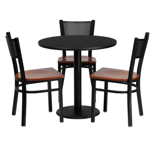Flash Furniture MD-0007-GG 30" Dia. x 30" H Black Laminate Finish Round Table Set with 3 Metal Back Chairs