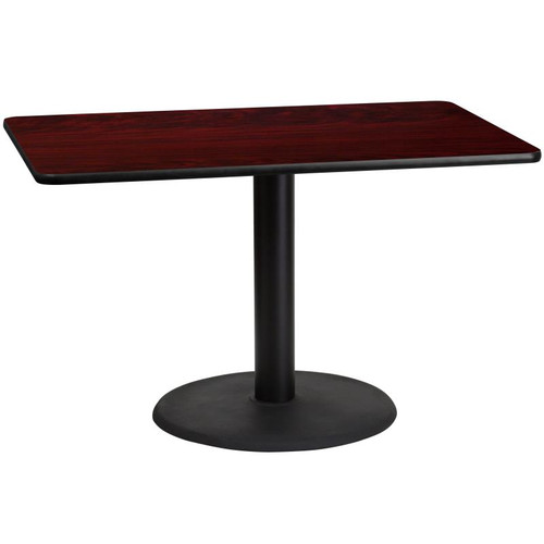 Flash Furniture XU-MAHTB-3048-TR24-GG 48”W x 30”D x 31-1/8”H Melamine Core With Mahogany Laminate Finish Cast Iron Column With Black Powder Coated Finish Rectangular Dining Height Table