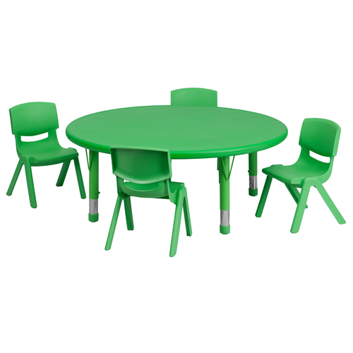Flash Furniture YU-YCX-0053-2-ROUND-TBL-GREEN-E-GG 45" Dia. x 14 1/2" - 23 3/4" Adjustable Height Green Round Preschool Activity Table Set with 4 Chairs
