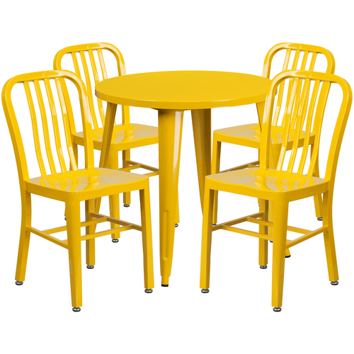 Flash Furniture CH-51090TH-4-18VRT-YL-GG 30" Dia. x 29 1/2" H Yellow Metal Round Table and 4 Chair Set