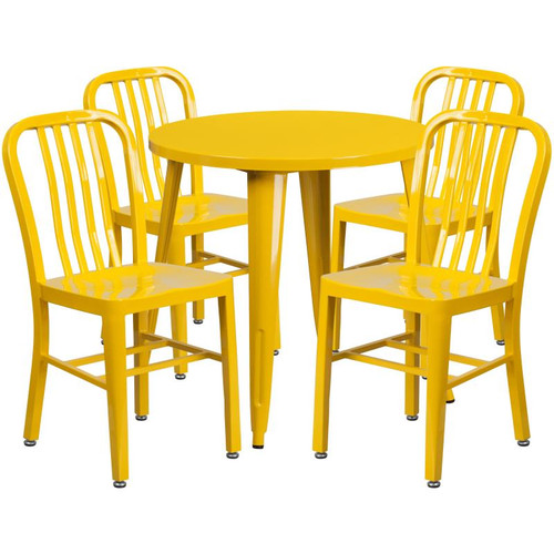 Flash Furniture CH-51090TH-4-18VRT-YL-GG 30" Dia. x 29 1/2" H Yellow Metal Round Table and 4 Chair Set