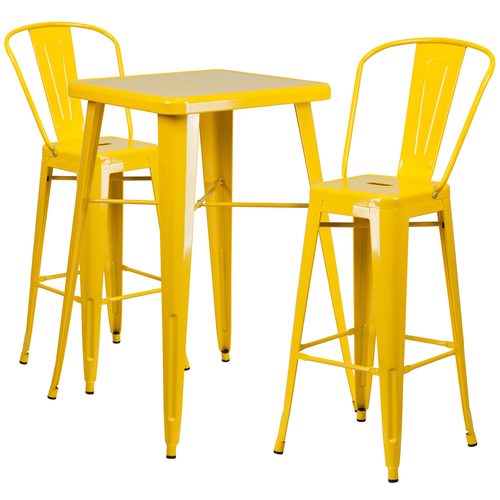 Flash Furniture CH-31330B-2-30GB-YL-GG 27 3/4" W x 27 3/4" D x 40" H Yellow Galvanized Steel Square Table and 2 Chairs Set