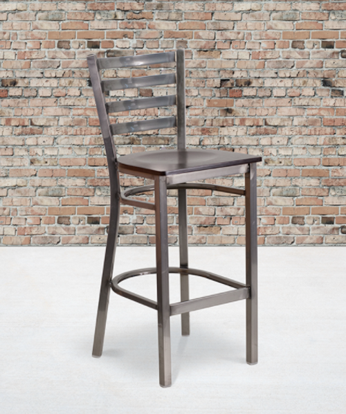 Flash Furniture XU-DG697BLAD-CLR-BAR-WALW-GG Walnut Finish Seat With Ladder Back Steel Clear Coated Frame Hercules Series Restaurant Bar Stool