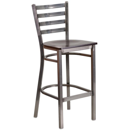 Flash Furniture XU-DG697BLAD-CLR-BAR-WALW-GG Walnut Finish Seat With Ladder Back Steel Clear Coated Frame Hercules Series Restaurant Bar Stool