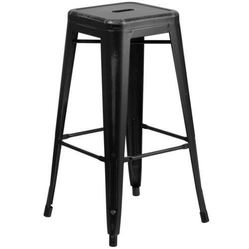 Flash Furniture ET-BT3503-30-BK-GG 30" H Black Galvanized Steel with Drain Hole Seat Bar Stool