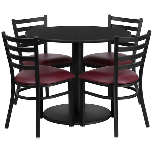 Flash Furniture RSRB1005-GG 36" Dia. x 30" H Black Laminate Finish Round Table Set with 4 Metal Ladder Back Metal Ladder Back Chairs