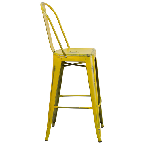 Flash Furniture ET-3534-30-YL-GG Yellow Galvanized Steel Drain Holes In Seat Bar Stool