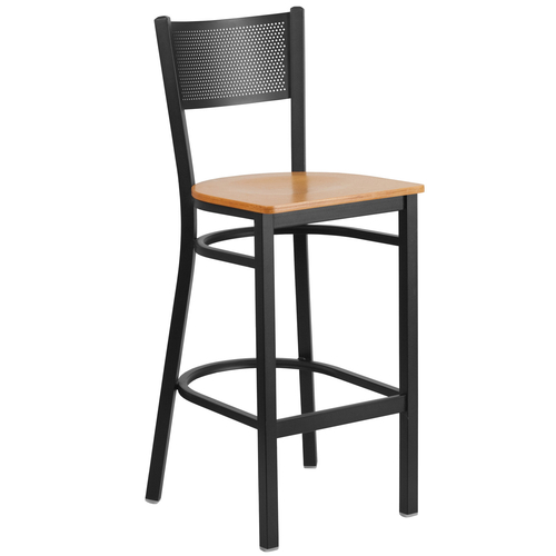 Flash Furniture XU-DG-60116-GRD-BAR-NATW-GG Natural Finish Seat Steel Black Powder Coated Frame Hercules Series Restaurant Barstool