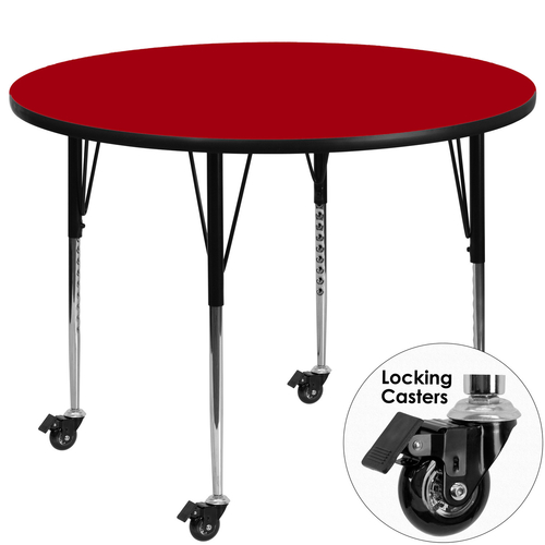 Flash Furniture XU-A42-RND-RED-T-A-CAS-GG 42" Dia. Round 22.25" - 30.25" Adjustable Height Red Activity Table