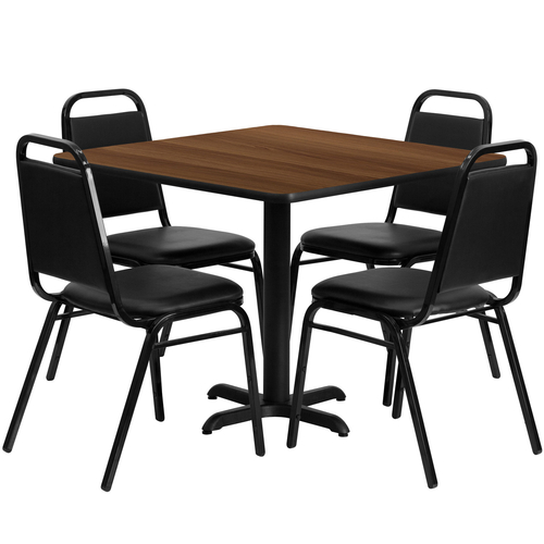 Flash Furniture HDBF1012-GG 36" Dia. x 30" H Walnut Laminate Finish Square Table Set with 4 Banquet Chairs