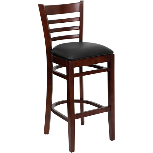 Flash Furniture XU-DGW0005BARLAD-MAH-BLKV-GG Black Vinyl Seat With Ladder Back Cherry Finish Beechwood Frame Hercules Series Restaurant Bar Stool