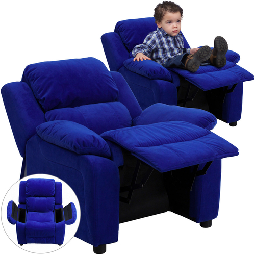 Flash Furniture BT-7985-KID-MIC-BLUE-GG 90 Lb. Blue Microfiber Solid Hardwood Frame Contemporary Style Kids Recliner