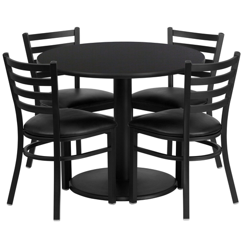 Flash Furniture RSRB1029-GG 36" Dia. x 30" H Black Laminate Finish Round Table Set with 4 Metal Ladder Back Metal Ladder Back Chairs
