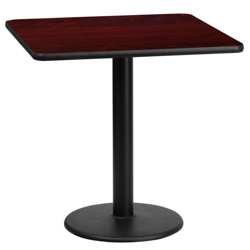 Flash Furniture XU-MAHTB-2424-TR18-GG 24"W x 24"D x 31-1/8"H Melamine Core With Mahogany Laminate Finish Cast Iron Column With Black Powder Coated Finish Square Dining Height Table